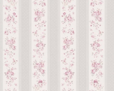 BLOEMEN IN STREPEN BEHANG | Engelse stijl - grijs wit roze - A.S. Création Maison Charme