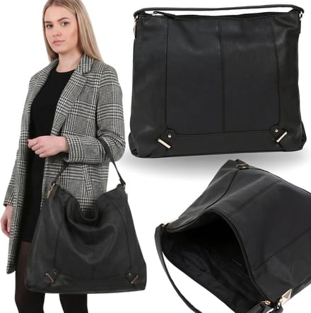 Grote zwarte HOBO-handtas voor dames, ruim, shopper-tas, eco-leer