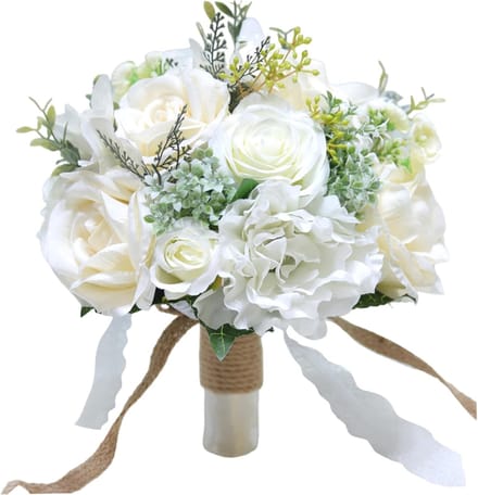 Bruidsboeket Rozen - Decoratief Boeket - Bruiloft Decoratie - Levensechte Kwaliteit - 28x25x25 cm - Wit
