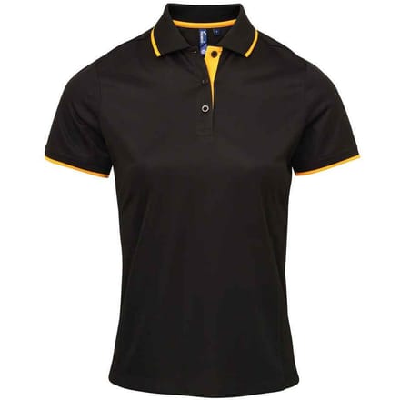 Premier Dames/Dames Coolchecker Contrast Piqué Poloshirt (Zwart/Zonnebloem)