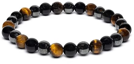 Armband voor brede pols met tijgeroog, hematiet en obsidiaan