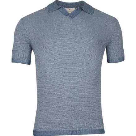 Thomas Maine Merino Linnen Structure Knit No Buttons Polo Collar Blauw / male
