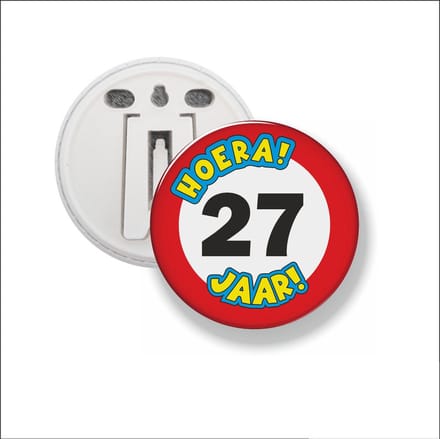 Button Met Clip 58 MM - Hoera 27 Jaar