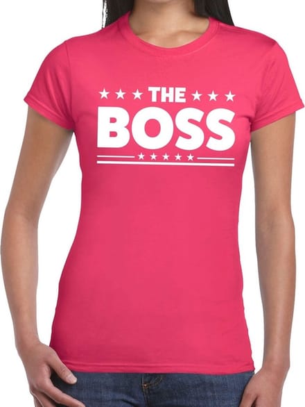 The Boss tekst t-shirt roze dames - dames shirt The Boss M
