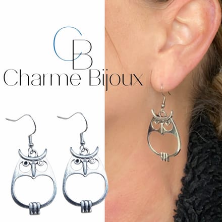 Metalen uil oorbellen groot zilver - Charme Bijoux