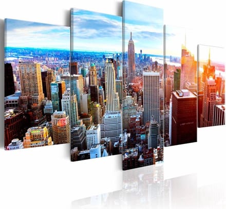 Schilderij - New York Zonsopkomst , multi kleur , 5 luik