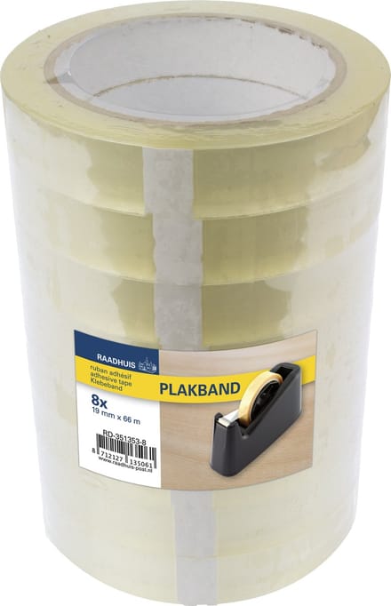 Raadhuis plakband - 19mm x 66m - PP - transparant - krimp a 8 rol