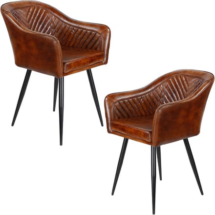 Leren fauteuil bruin – armstoel van echt leer - Eetkamerstoel