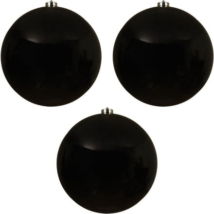 Decoris Kerstbal - 3x - zwart - groot - 20 cm - kunststof - glans - kerstversiering