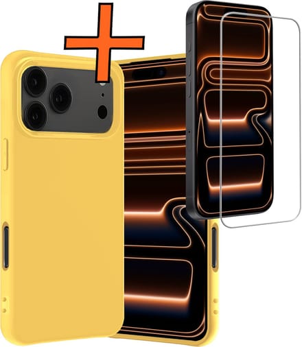 Hoes - Met Screenprotector - Geschikt voor Apple iPhone 17 Pro Max / 18 Pro Max - Sterk & Shockproof - Back Cover - Siliconen Case - Telefoon Hoes - Geel