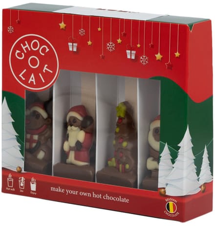 Kerstpakket warme chocolademelk MoMe Choc-o-lait Spoon+ Christmas, 4 x 43 g