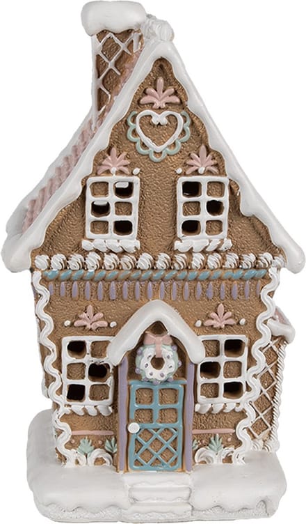 Clayre & Eef Gingerbread house met LED 13x10x21 cm Bruin Polyresin