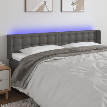 vidaXL - Hoofdbord - LED - 203x16x78/88 - cm - kunstleer - grijs