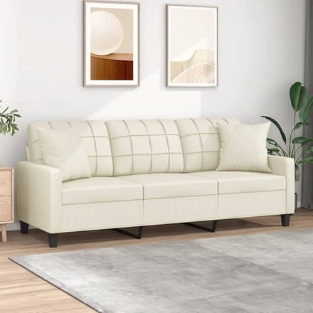 vidaXL - Driezitsbank - met - sierkussens - 180 - cm - kunstleer - crèmekleurig