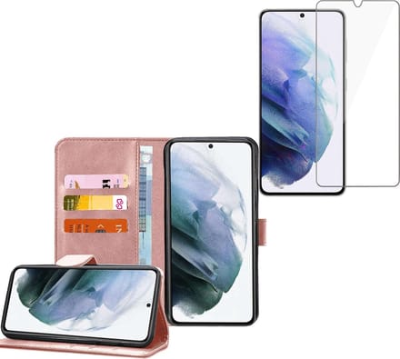 Hoesje geschikt voor Samsung Galaxy S20 Plus - Screenprotector Glas - Book Case Portemonnee Hoesje Roségoud