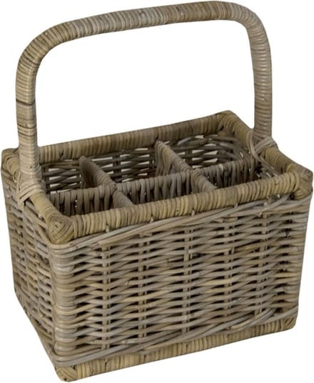 Flessenmand 6 vaks in Grijs rotan/riet
