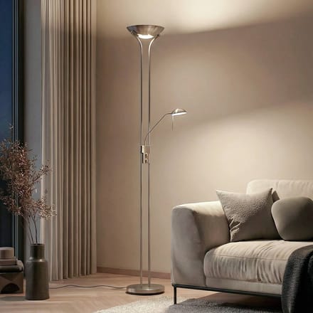 Lindby LED vloerlamp Josefin, nikkel, leeslampje, dimbaar