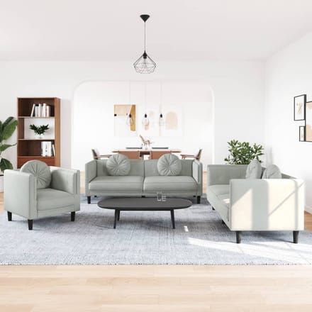 vidaXL - 3-delige - Loungeset - met - kussens - fluweel - lichtgrijs