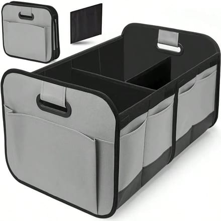 Boîte de rangement robuste pour coffre de voiture, design pliable avec plusieurs compartiments - Boîte de rangement avec poignée renforcée gris