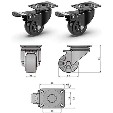 GBL® 4 x Zwenkwielen 50mm met Schroeven