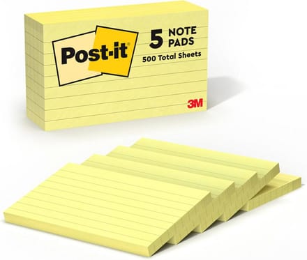 Gevoerd Sticky Notes 3 x 5 inch in Canarische Geel - 5 Pads per Verpakking