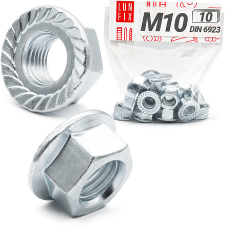 LUN FIX - Sperrzahnmutter M10 - 10 stuks - DIN 6923 verzinkte staal - flensmoer