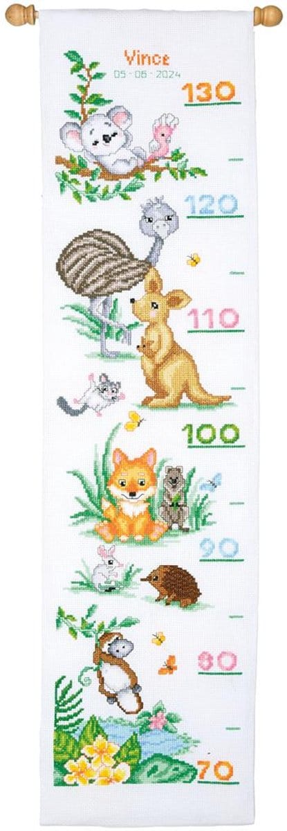 borduurpakket PN0205333 australische diertjes, groeimeter/meetlat