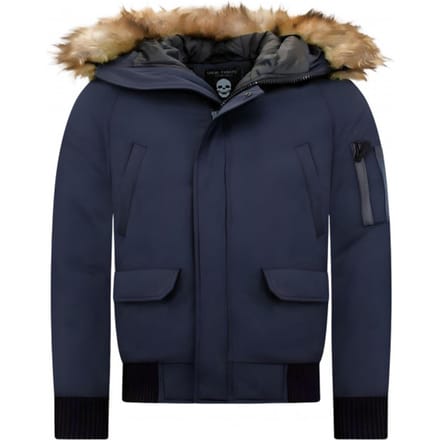 Winterjas Heren - Gewatteerde Jassen - Korte Heren Winterjas - Met Faux Bontkraag - 8821 - Blauw