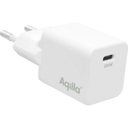 Aqiila USB oplader 20W, USB-C Adapter, PD Power Delivery, 100-240V, 1x USB-C, zeer compact ontwerp, Chargebird W1 Wit