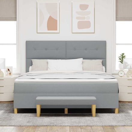 vidaXL - Boxspring - bed - met - hoofdeinde - Lichtgrijs - 200 - x - 180 - cm - Stof