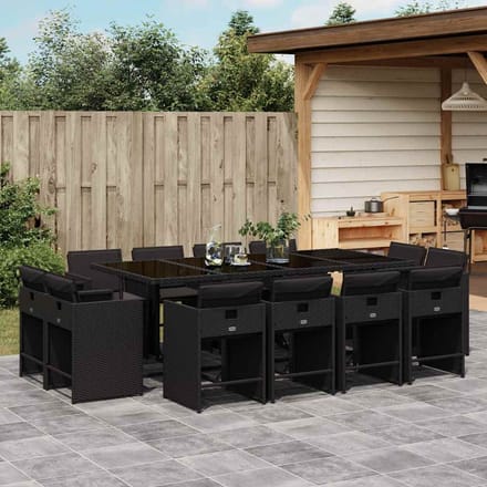 vidaXL - 13-delige - Tuinset - met - kussens - poly - rattan - zwart