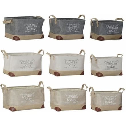 Lot de paniers - 40 x 30 x 24 cm - Gris beige - Marron clair - Polyester grijs