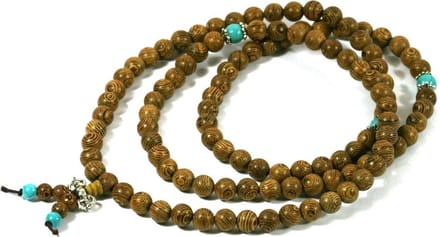 IbizaMen - heren - ketting - Robles hout 8mm - amazoniet natuursteen - mala - 80cm