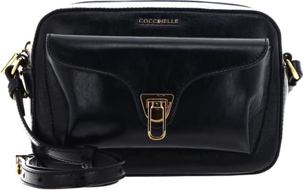 COCCINELLE Leren Schoudertas Beat Rock Handbag Craquele' Leather Noir Zwart