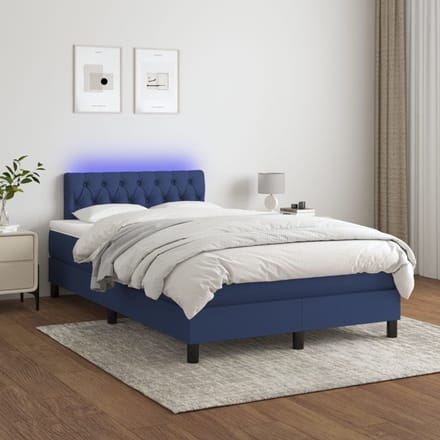 vidaXL - Boxspring - met - matras - en - LED - stof - blauw - 120x200 - cm