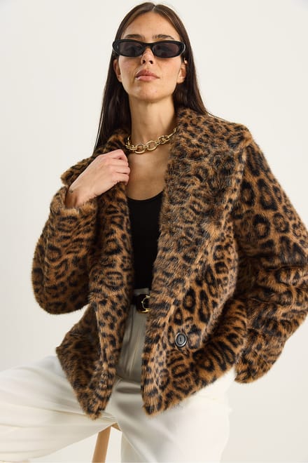 Overmaat Leopardprint Nepleren Jas