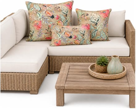 Anna Collection Sierkussen set - 3x stuks - binnen en buiten - wild flowers - beige