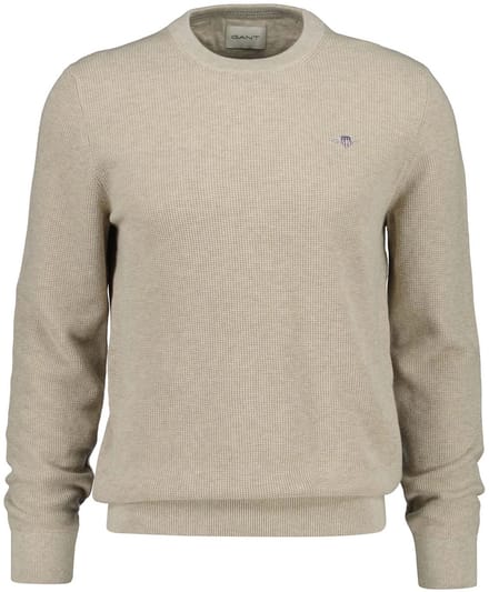 GANT heren O-hals sweater textured cotton beige