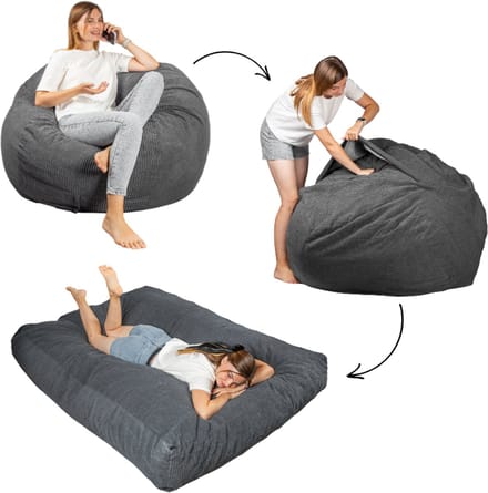 Bananair - Zitzak matras 2-in-1 - Gigantisch poef bed - Donkergrijs