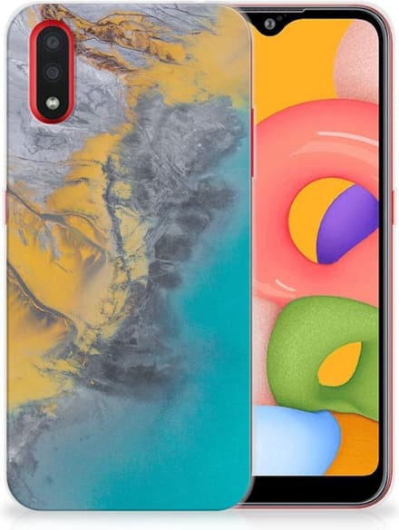 Samsung Galaxy A01 TPU Siliconen Hoesje Marble Blue Gold