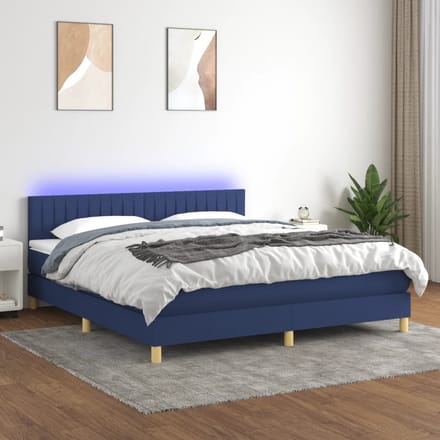 vidaXL - Boxspring - met - matras - en - LED - stof - blauw - 180x200 - cm
