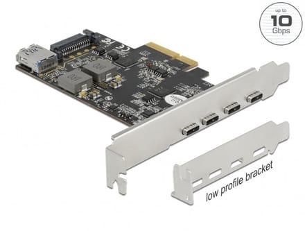 Delock PCI Express x4 Card to 4 x USB Type-C™ + 1 x USB Type-A - SuperSpeed USB 10 Gbps - Low Profile Form Factor