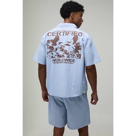 Gecertificeerde Wereldwijde Popeline Gestreepte Oversized Shirt & Short Set | Blue | Size Medium
