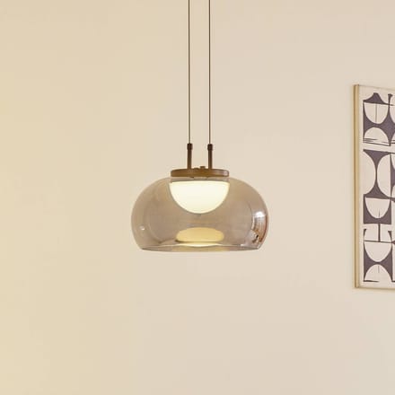 Lucande LED hanglamp Dain, 1-lamp, rookgrijs, glas