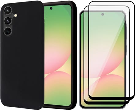 Hoesje geschikt voor Samsung Galaxy A56 / A36 - 2x Screenprotector Volledig Dekkend Glas - Mat Back Case Zwart