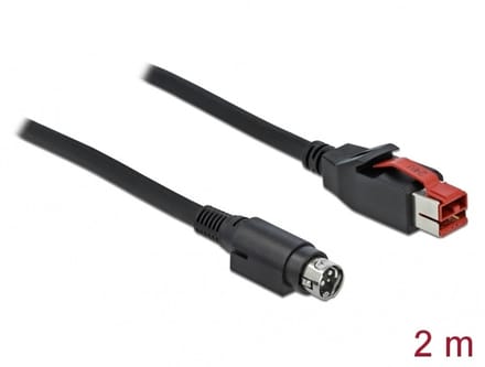 Delock 85946 USB-stroomkabel PoweredUSB 24V stekker, Hosiden mini-DIN-stekker 3-polig 2.00 m Zwart