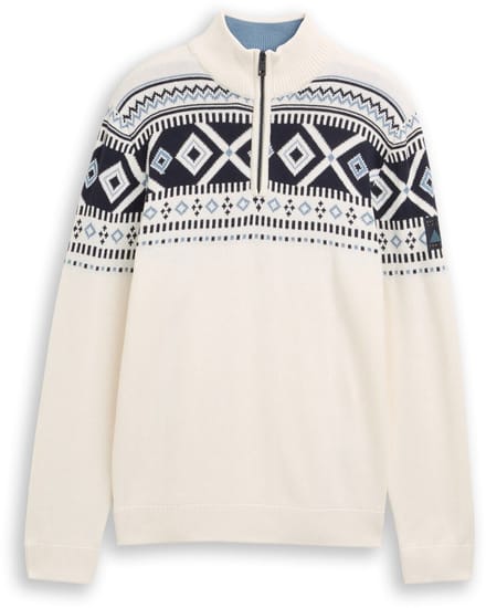 Tom Tailor - Fair Isle Troyer gebreide trui - Maat L - offwhite fair isle design