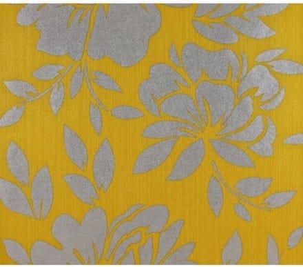 Dutch Wallcoverings - Diamonds & P. big flower geel/zilver