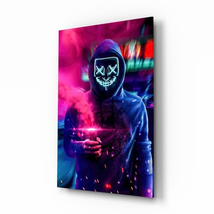 Glasschilderij – Neon Protest - Wanddecoratie - 72x46x0.4 cm