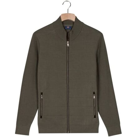 Baileys Vest Cotton Cashmere Fullzip Subtle Horizontal Stripe Dark Forest / male